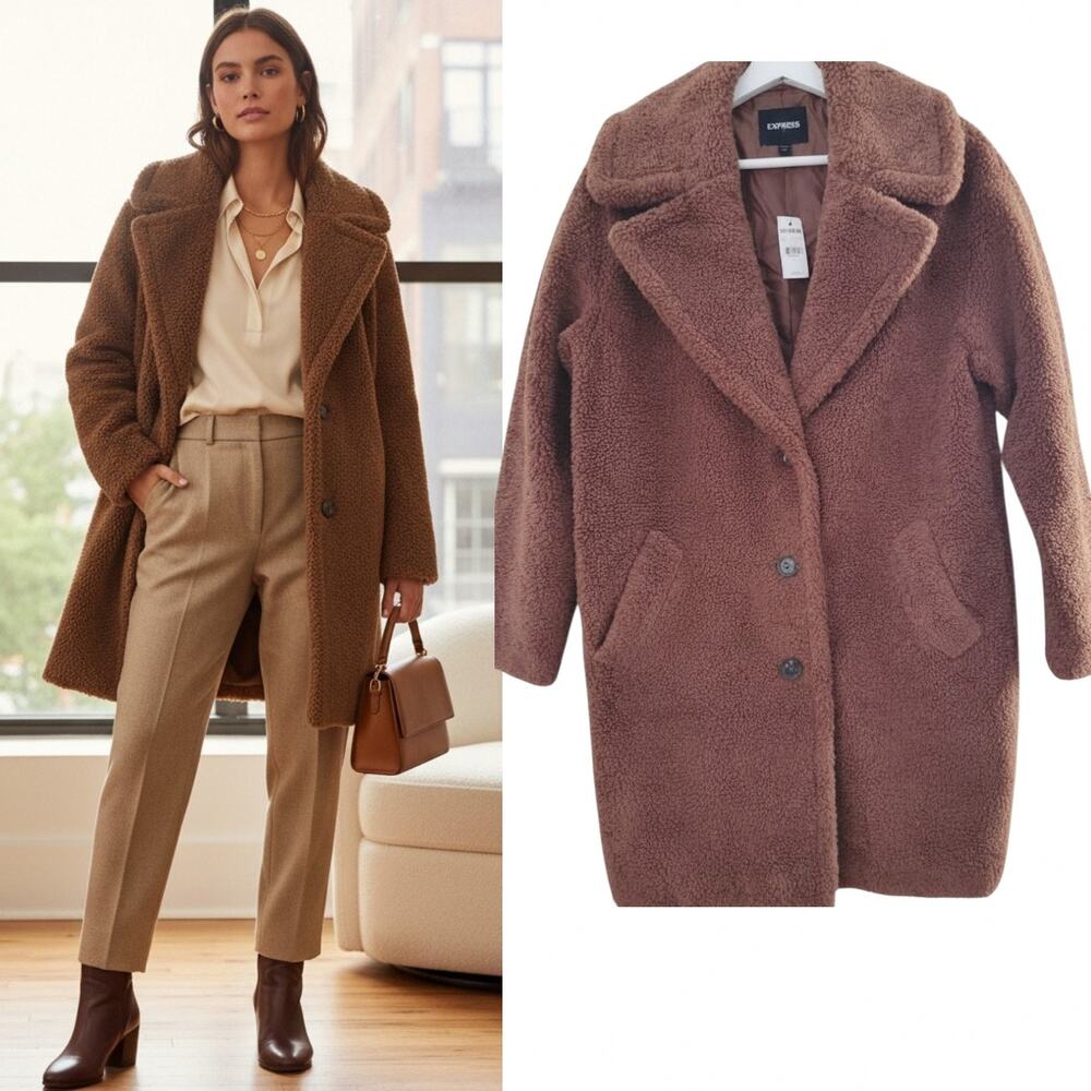 Express Faux Fur Teddy Coat Women's Size S Rich Brown NWT